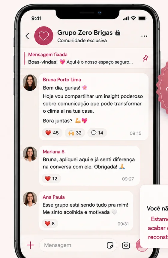 Grupo Zero Brigas no celular, com mensagens de apoio da comunidade